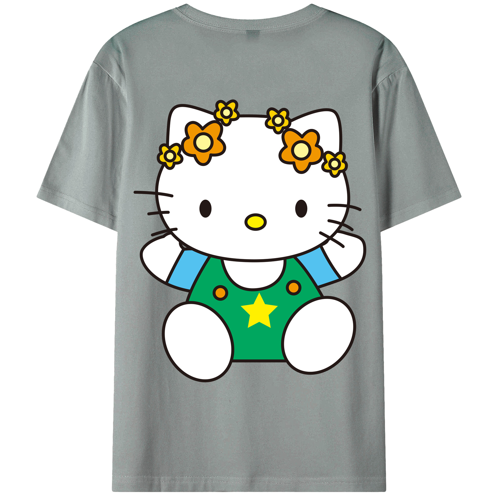 （画像用） Hello Kitty ハローキティ 綿100％ メンズ半袖Tシャツ（バックプリント） 通気性